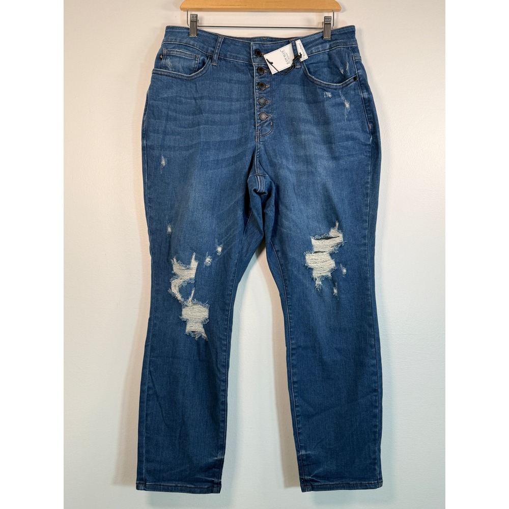 Judy Blue Jeans Womens 16W Boyfriend Fit Dark Blue Distressed JB88526 NEW